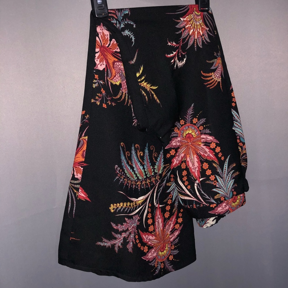 Black & Floral Flare Pants